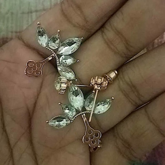 Gold Rhinestone Ear Swing Ear Jacket Earrings - Picture 8 of 10